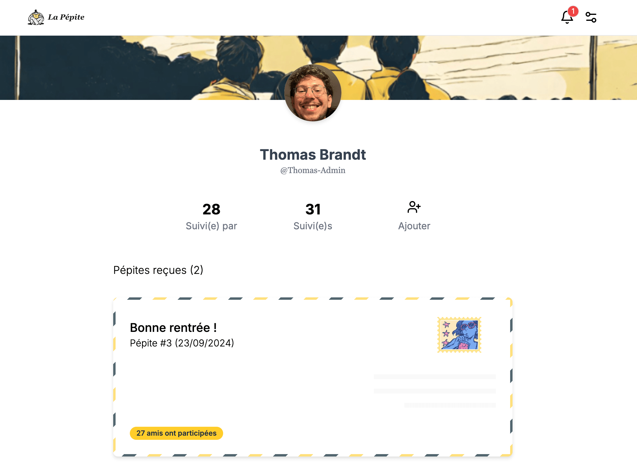Page de profil sur la pépite